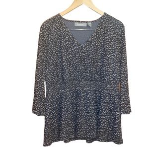 •LIZ CLAIBORNE•GRAY POLKA DOT PEPLUM V-NECK CINCHED WAIST 3/4 SLEEVE BLOUSE 2X